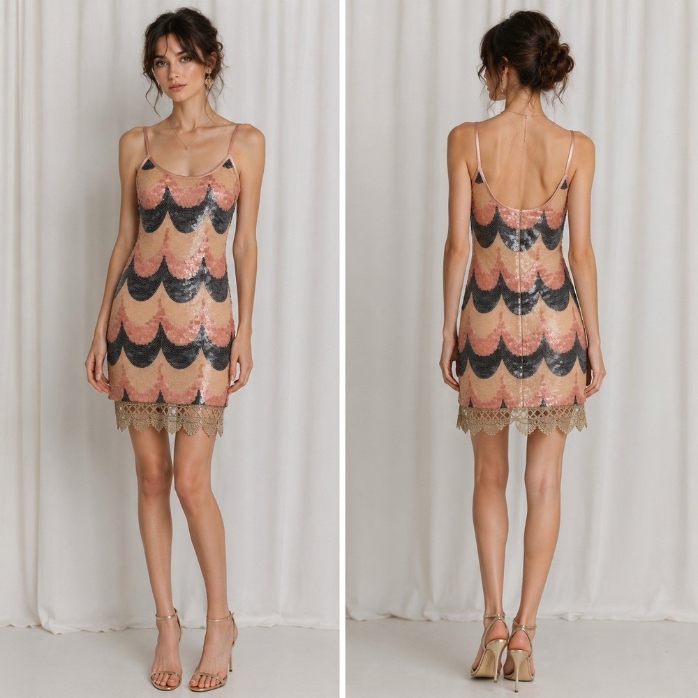 B. Darlin Pink Sequin Party Dress Size XS 3/4